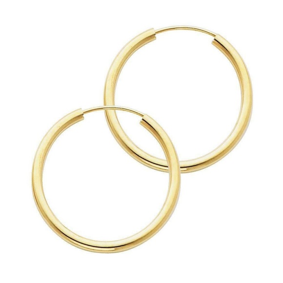 NEW Real Solid 14K Gold Endless Hoop Earrings- Dangle Charm can be added. - Picture 4 of 4